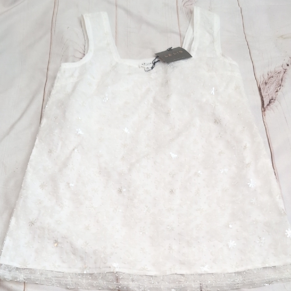 Le Lis Collection White Sequin Sparkle Square Neck Tank Top size Med NWT Pretty